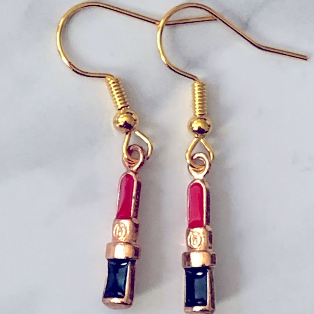 New Red Lipstick Dangling Dainty Enamel Fun Party Gift Novelty Earrings